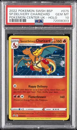 2022 POKEMON SWSH BLACK STAR PROMO #075 SPECIAL DELIVERY CHARIZARD-HOLO PSA 10 - Image 1