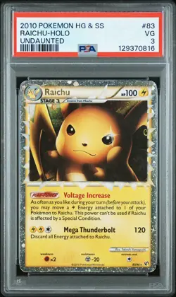 2010 Pokemon HG & SS Undaunted Holo #83 Raichu PSA 3 - Low Pop - Pop 4 - Image 1