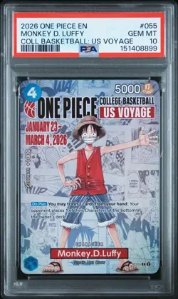 2026 One Piece English P-055 Monkey D Luffy College Basketball US Voyage PSA 10 - Image 1