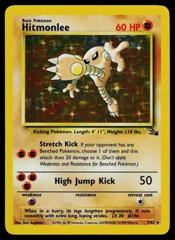 Pokemon Card - Hitmonlee Fossil 7/62 Holo Unlimited Holo Rare - Image 1
