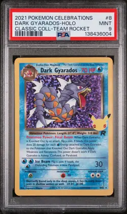PSA 9 2021 POKEMON CELEBRATIONS TEAM ROCKET DARK GYARADOS HOLO B 8/82 - Image 1