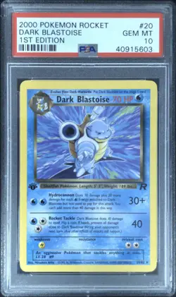2000 POKEMON ROCKET 1ST EDITION #20 DARK BLASTOISE PSA 10 - Image 1