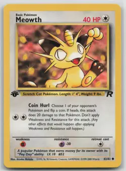 1st Edition Vintage Pokemon Card Meowth Common Team Rocket 62/82 VLP - Image 1
