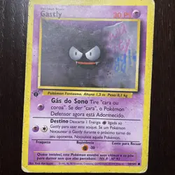 1st Edition Gastly 50/102 WOTC Base Set Pokemon Card Portuguese MP - Image 1