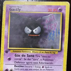 1st Edition Gastly 50/102 WOTC Base Set Pokemon Card Portuguese MP - Image 2