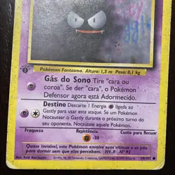 1st Edition Gastly 50/102 WOTC Base Set Pokemon Card Portuguese MP - Image 3
