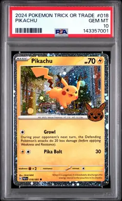 2024 Pokemon TCG Trick or Trade #018 Pikachu Holo PSA 10⚡ - Image 1