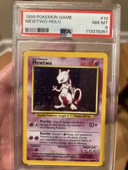 1999 POKEMON BASE SET UNLIMITED MEWTWO HOLO RARE PSA 8 NM-MT 10/102 - Image 2