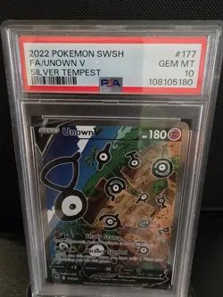 PSA 10 2022 POKEMON SWORD & SHIELD SILVER TEMPEST FULL ART/UNOWN V 177 - Image 1