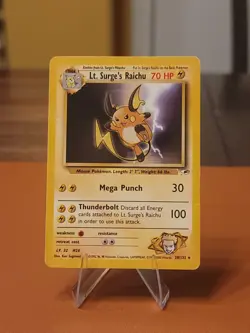 Lt. Surge's Raichu - 28/132 - Pokemon Gym Heroes Unlimited Rare DMG CREASED - Image 1
