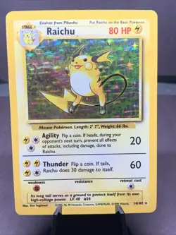 Pokemon TCG Raichu Base Set Unlimited Holo Rare #14/102 VTG WOTC 1999 MP - Image 1