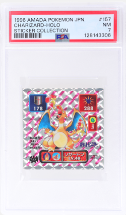1996 Pokemon Hyper Sticker Amada Japanese Charizard Holo #157 PSA 7 - Image 1