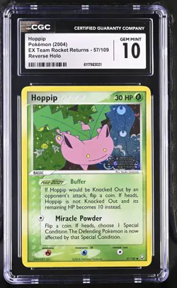 CGC 10 Hoppip EX Team Rocket Returns 57/109 Reverse Holo Stamped Pokemon Card - Image 1