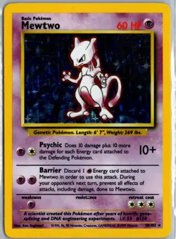 Pokemon TCG Mewtwo Base Set 10/102 Holo Rare 60 HP Card - Image 1