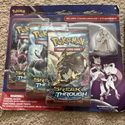 Pokemon XY BREAKthrough Blister 3 Pack w Mega Mewtwo X & Y Pin Set Sealed - Image 2