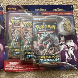 Pokemon XY BREAKthrough Blister 3 Pack w Mega Mewtwo X & Y Pin Set Sealed - Image 3