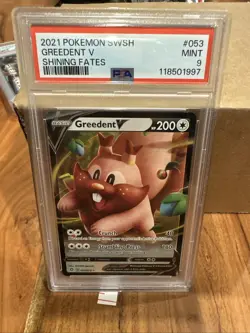 2021 POKEMON SWORD & SHIELD SHINING FATES #053 GREEDENT V PSA 9 - Image 1