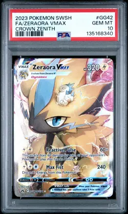 2023 POKEMON SWORD & SHIELD CROWN ZENITH #GG42 FULL ART/ZERAORA VMAX PSA 10 - Image 1