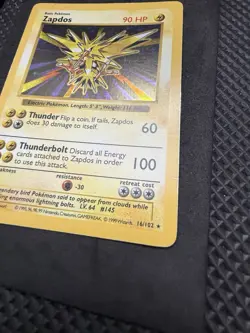 Zapdos 16/102 Holo Rare Base Set (Shadowless) Pokemon Card - Image 4