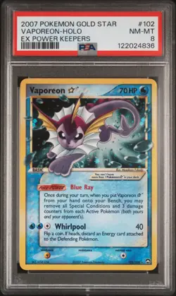 2007 POKEMON EX POWER KEEPERS GOLD STAR #102 VAPOREON-HOLO PSA 8 - Image 1