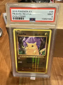 2016 POKEMON XY EVOLUTIONS #35 PIKACHU-REVERSE FOIL PSA 9 - Image 1