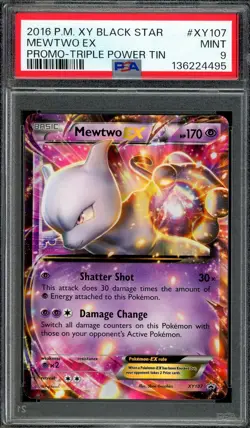 Pokemon TCG XY Black Star Promos #XY107 Mewtwo ex Triple Power Tins PSA 9 MINT - Image 1