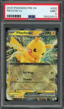 Pokemon TCG Prismatic Evolutions #028 Pikachu ex PSA 9 MINT - Image 1