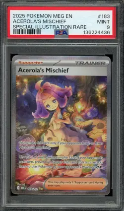 Pokemon TCG Mega Evolution #183 Acerola's Mischief SIR PSA 9 MINT - Image 1