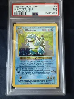 1999 Pokemon Shadowless Base Set Blastoise Holo 2/102 PSA 7 NM WOTC Rare Card - Image 1