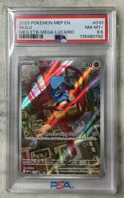 2025 Pokemon #010 Riolu Mega Evolutions ETB-Mega Lucario Exclusive PSA 8.5 POP 2 - Image 1