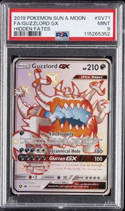 2019 POKEMON SUN & MOON HIDDEN FATES #SV71 FULL ART/GUZZLORD GX PSA 9 - Image 1