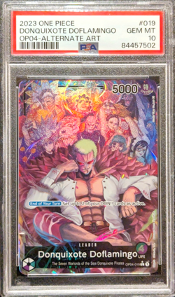 PSA 10 GEM Donquixote Doflamingo OP04-019 Leader Alt Art 2023 One Piece English - Image 1