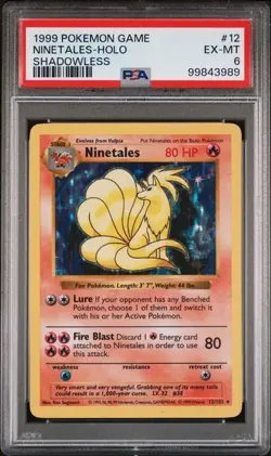 PSA 6 Ninetales Holo 12/102 Shadowless Base Set 1999 Pokemon Card - Image 1