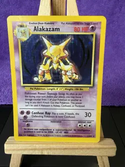 Pokemon TCG Alakazam Holo Card Base Set 1/102 Clean Foil - Image 1