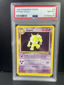 Pokemon Hypno Fossil Holo Rare Card PSA 8 8/62 - Image 1