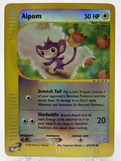 Aipom 67/147 Aquapolis Reverse Holo E-Reader Pokemon Card 2002 - Image 1