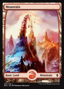 MTG Mountain (267) - Foil - Full Art, Battle For Zendikar, Moderately Played, En - Image 1