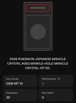 PSA 10 2006 POKEMON JPN MIRACLE CRYSTAL 1ST ED #063 MAWILE-HOLO • POP 30 - Image 2