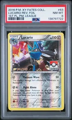 2016 POKEMON XY FATES COLLIDE #63 LUCARIO-REVERSE FOIL PSA 8 - Image 1