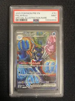 2025 Pokemon Prismatic Evolutions Palafin EX #151/131 PSA MNT 9 - Image 1
