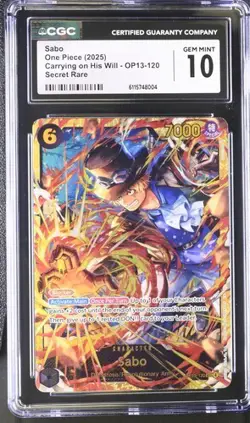 ✨✨ CGC 10 ENGLISH One Piece Sabo OP13-120 Secret Rare Carrying on His Will - Image 1