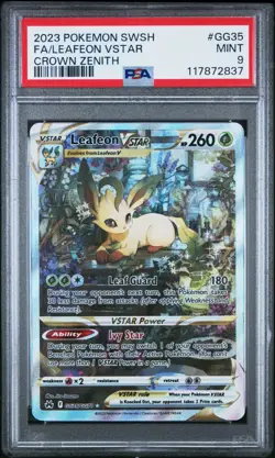 2023 POKEMON SWORD & SHIELD CROWN ZENITH #GG35 FULL ART/LEAFEON VSTAR PSA 9 - Image 1