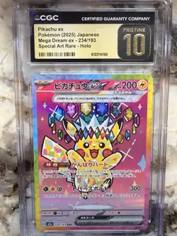 2025 Pokemon Mega Dream JP Pikachu ex SAR Holo #234/193 CGC 10 Pristine PT - Image 4