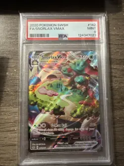 Pokemon 2020 SWSH #142 Full Art Snorlax VMAX PSA 9 - Image 1