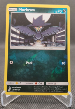 Pokemon Murkrow 129/236 Common Reverse Holo Unified Minds TCG card - Image 1