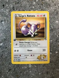 Pokemon TCG Cards 1st Edition Lt. Surge's Rattata 82/132 Gym Heroes - Image 1