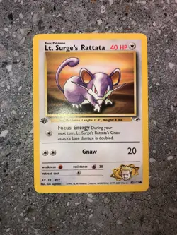 Pokemon TCG Cards 1st Edition Lt. Surge's Rattata 82/132 Gym Heroes - Image 3