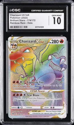 2022 POKEMON BRILLIANT STARS RAINBOW SECRET RARE #174 CHARIZARD VSTAR CGC 10 - Image 1