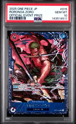 2025 ONE PIECE JPN PROMOS OFFICIAL EVENT PRIZE #015 RORONOA ZORO PSA 10 - Image 1