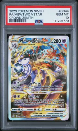2023 POKEMON SWORD & SHIELD CROWN ZENITH #GG44 FULL ART/MEWTWO VSTAR PSA 10 - Image 1